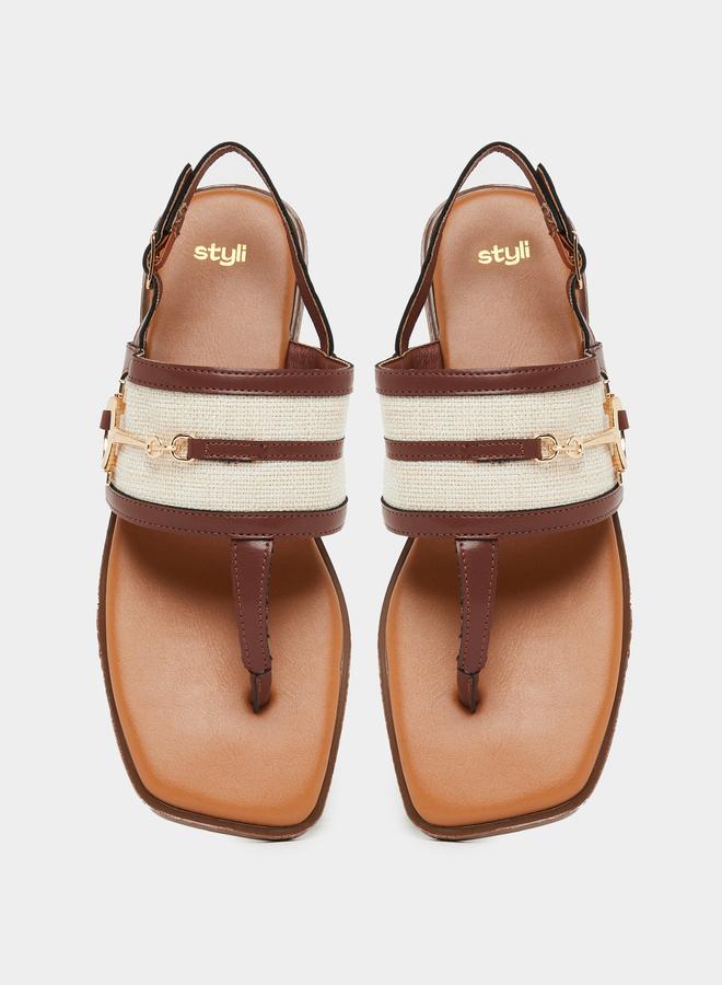 Styli Women Brown Flat Sandals with Equestrian Detail - Image 5